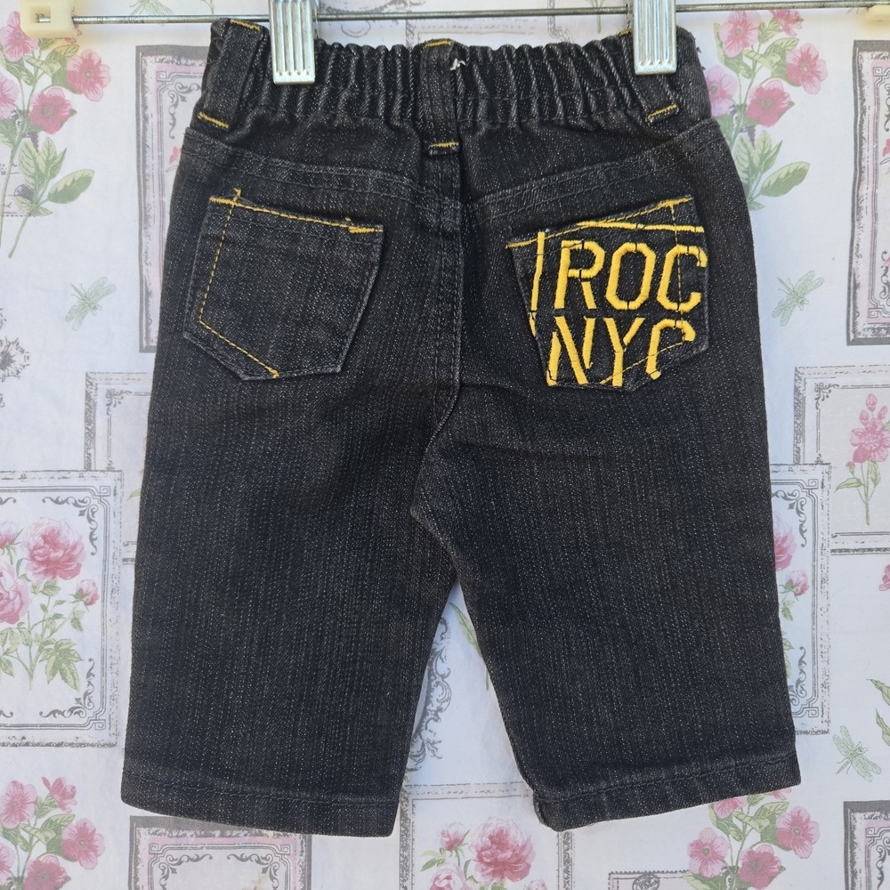 Rocawear Classic Black Denim Jeans Baby Pants 0-3M ROC NYC Logo Cotton Blend Y2K